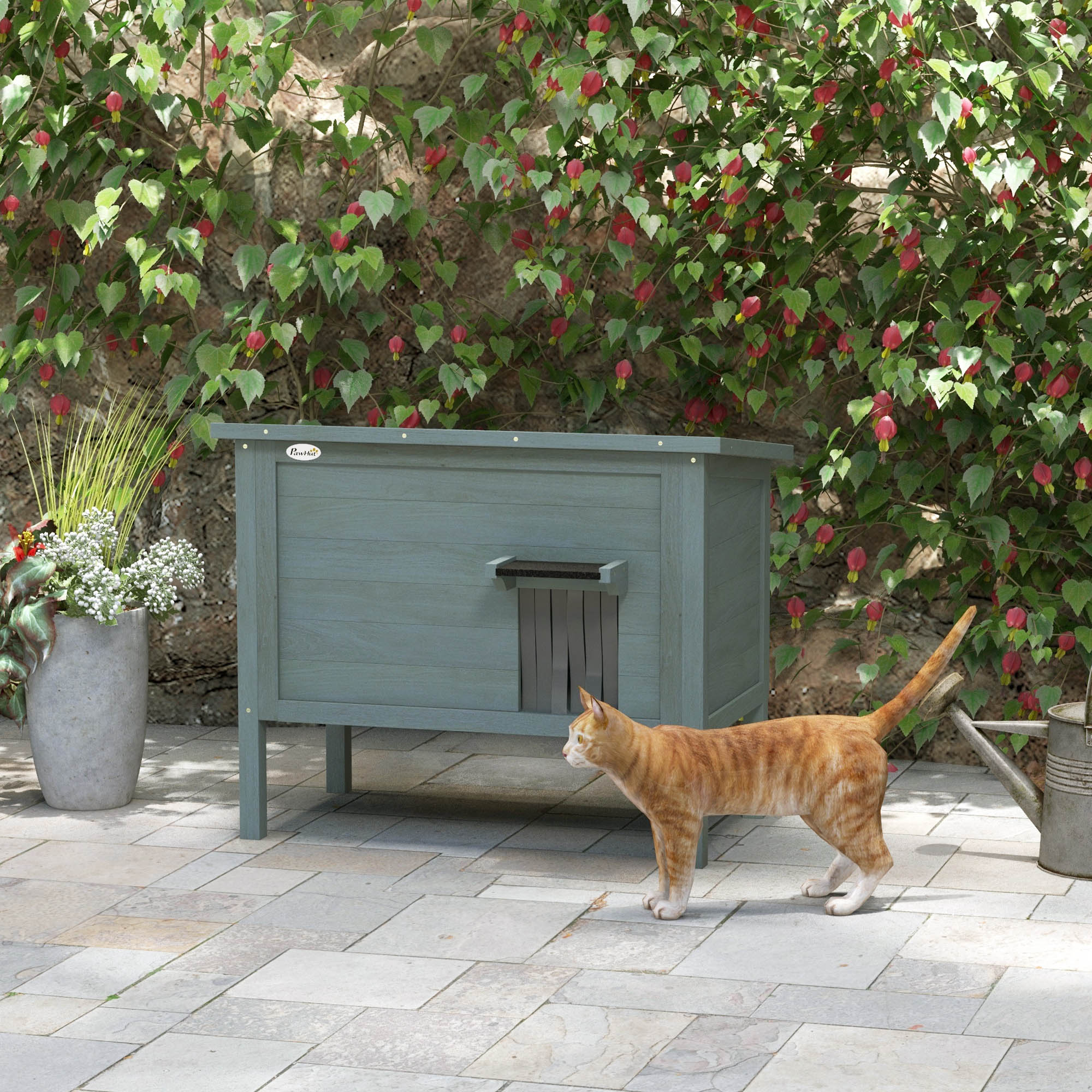 Outdoor Cat House Wooden Insulated with Removable Floor, Waterproof Openable Roof - Charcoal Grey