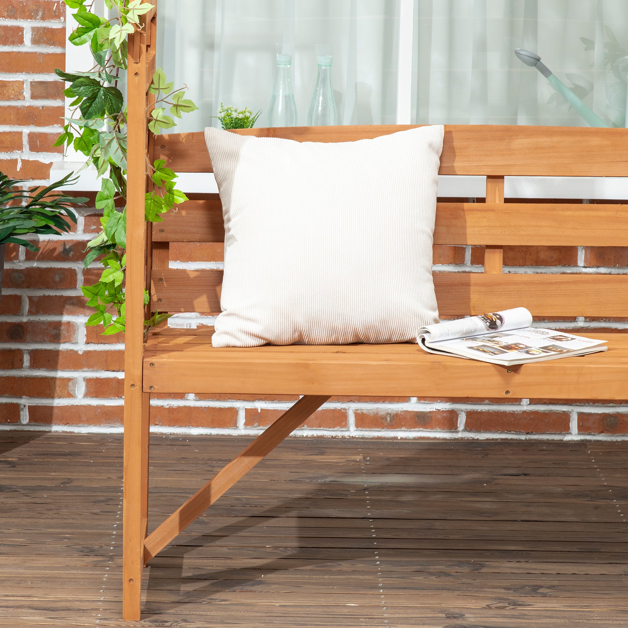 Natural Wooden Garden Arbour Bench with Trellis and Seat - Natural