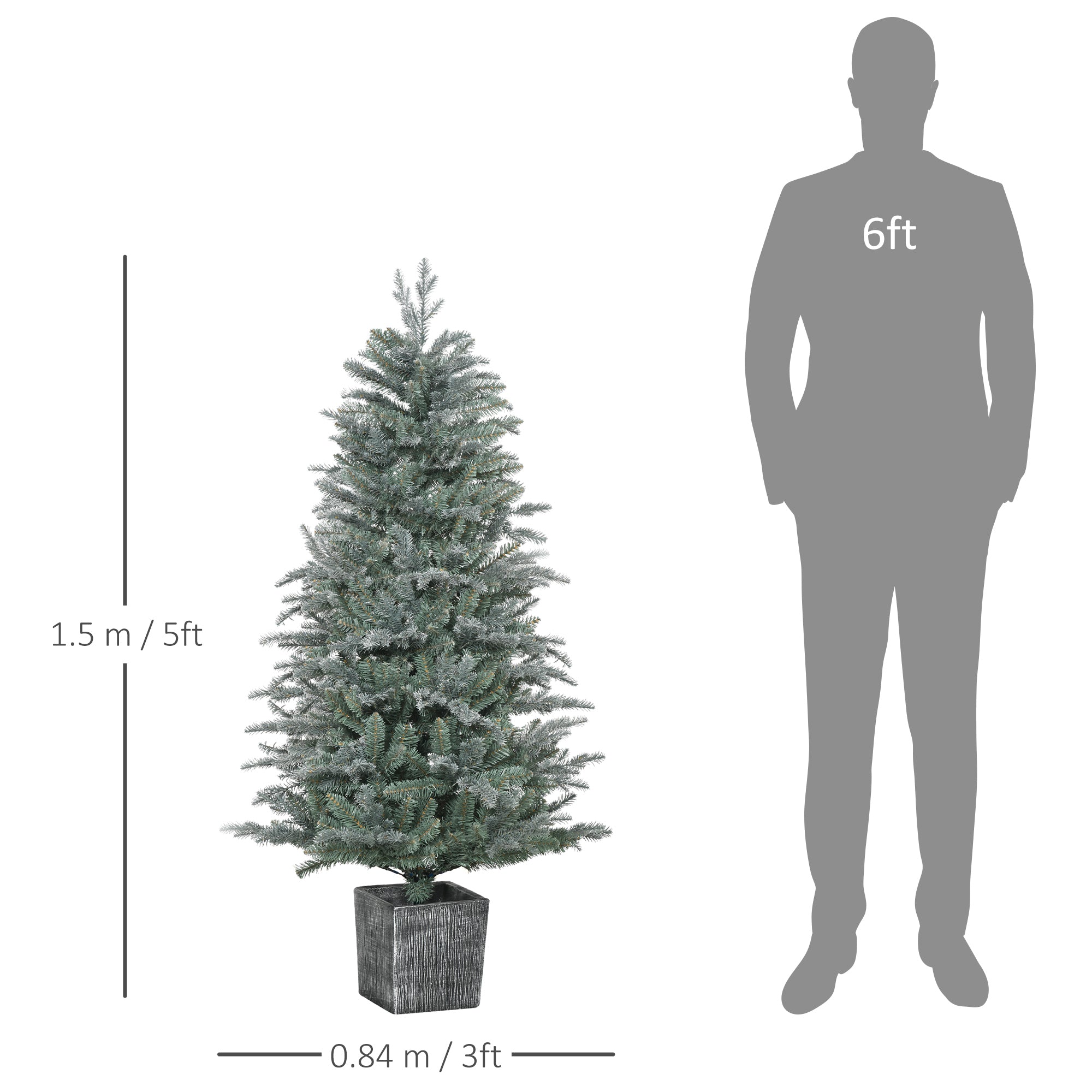 5ft Tall Artificial Christmas Tree with Realistic Branches, Pot Stand and 1140 Tips, Xmas Decoration, Green