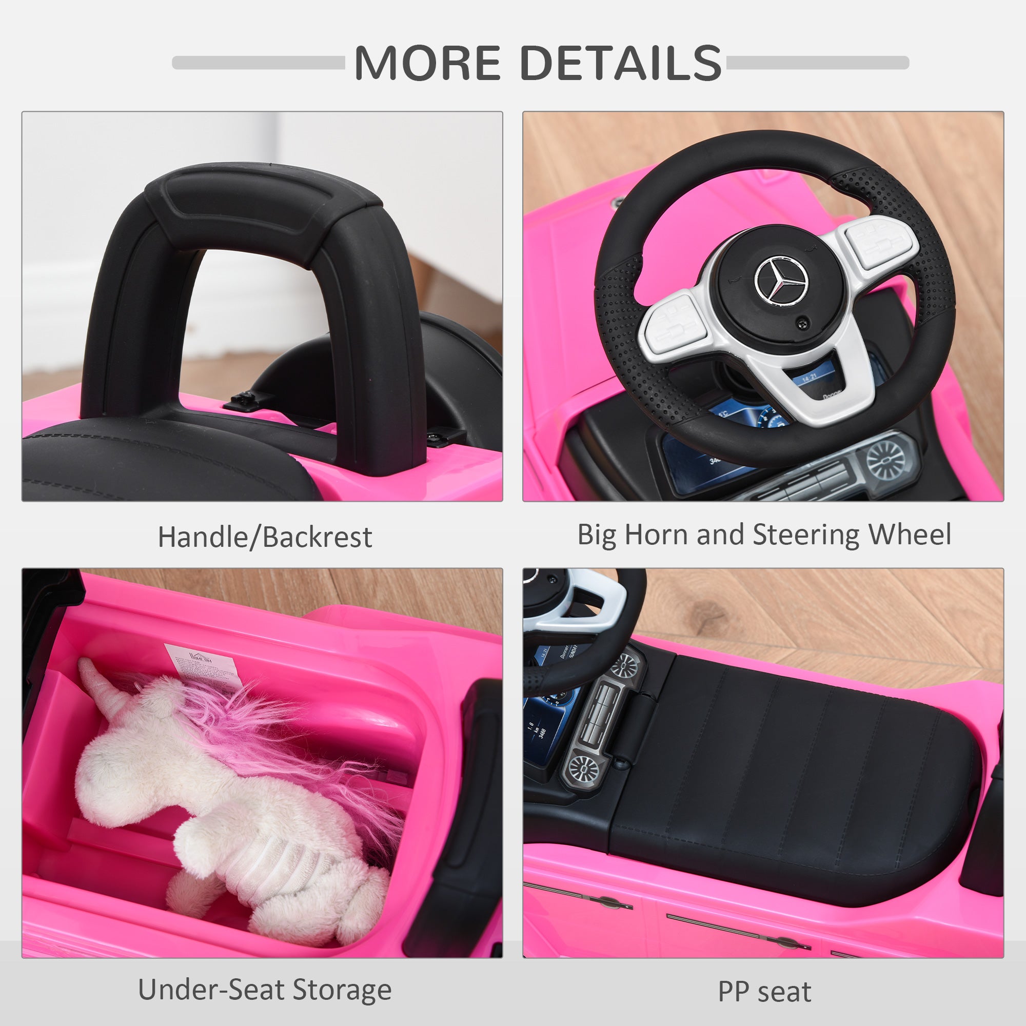 Aosom Compatible Baby Push Handle Sliding Car Mercedes-Benz G350 Licensed Foot to Floor Slider w/ Horn Under Seat Storage Pink