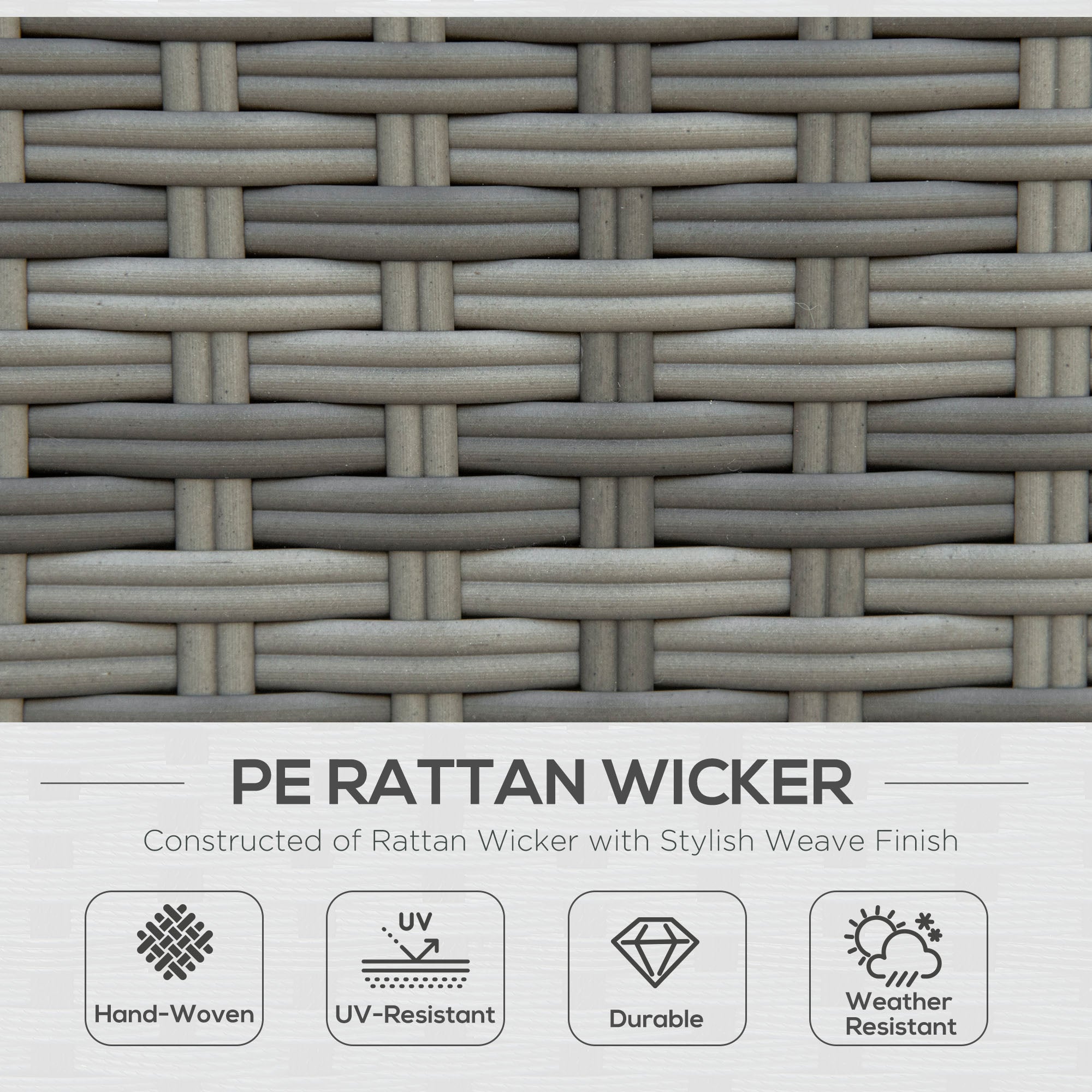 7 Piece 10-Seater Rattan Garden Sofa Set with Cushions, Footstools & Expandable Glass Table - Grey