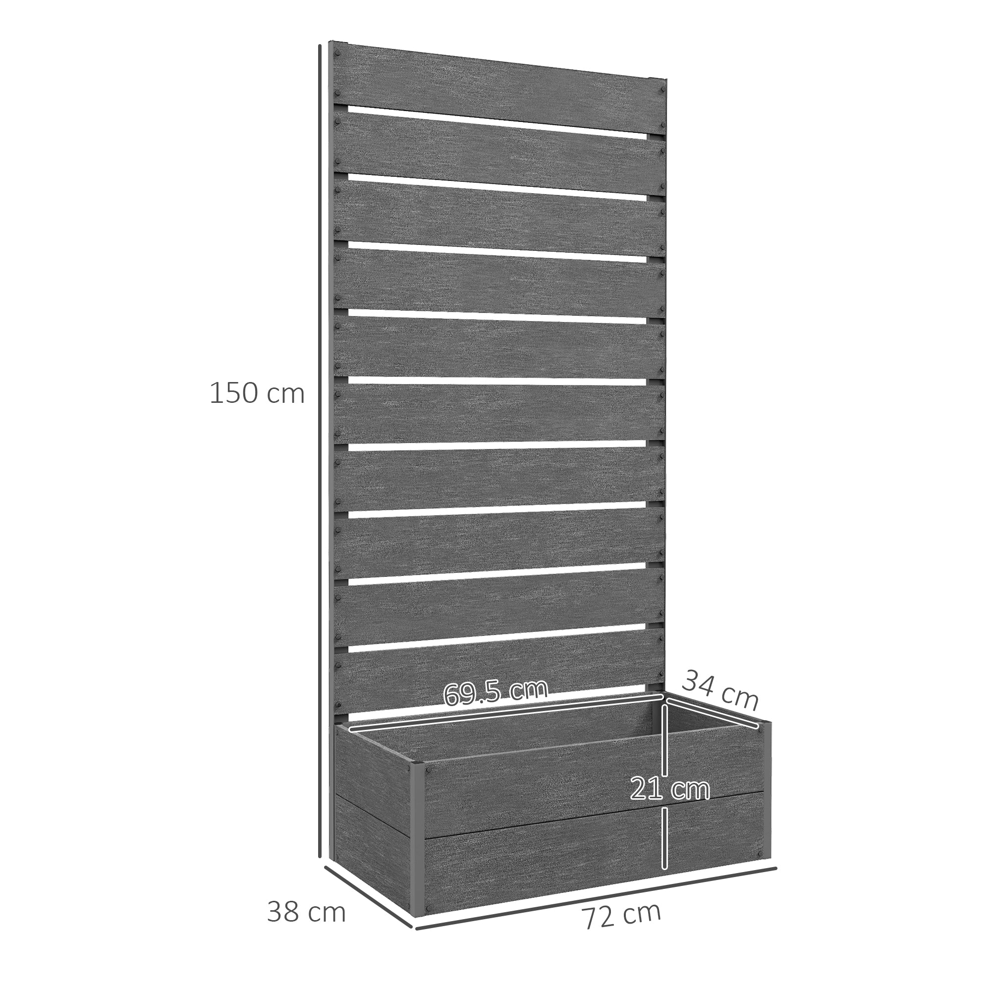 Garden Planter with Trellis for Climbing Plants, Vines, Flowers, Freestanding Raised Bed for Garden, Outdoor, Patio, Planter Box with Drainage Gap, 72x38x150cm, Dark Grey