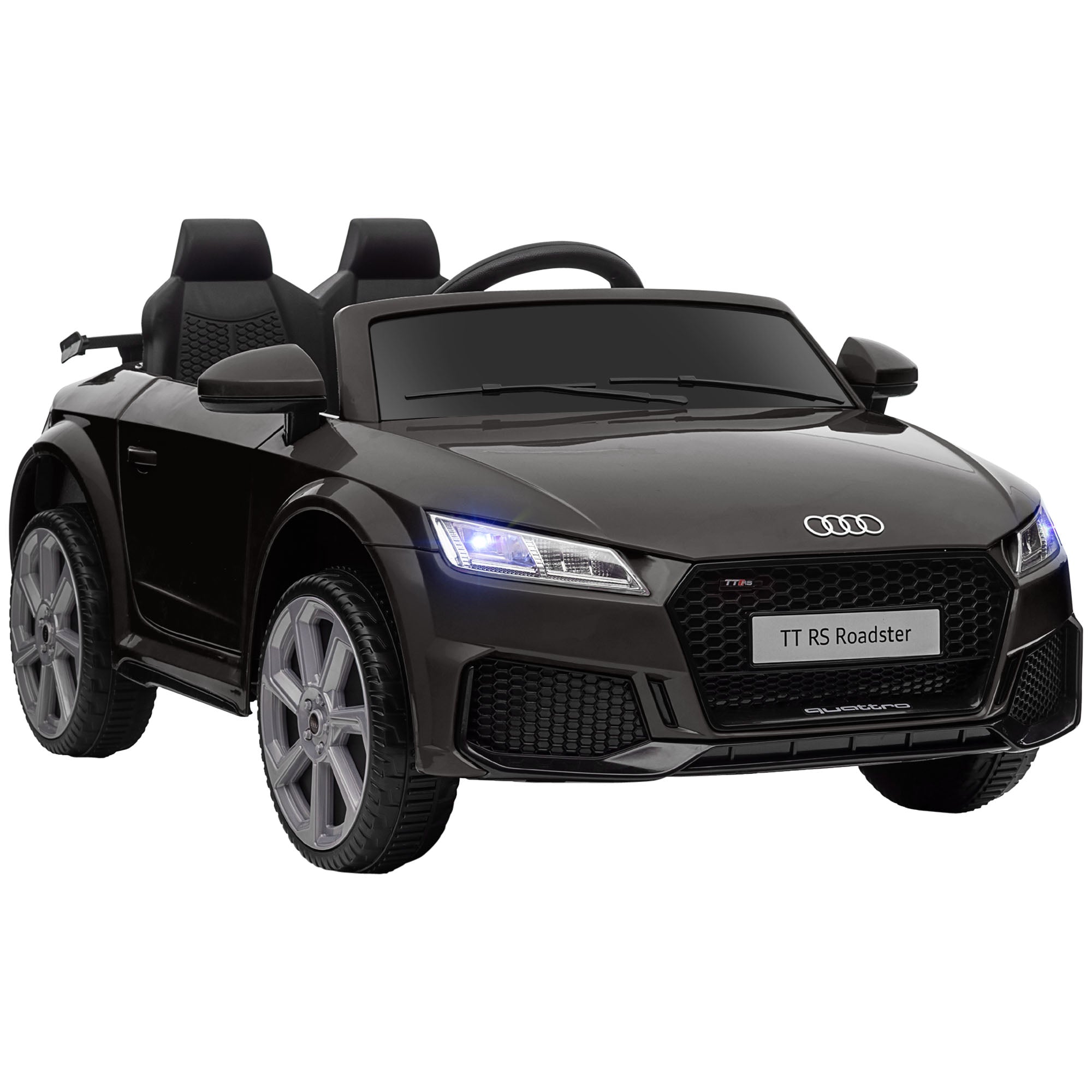 Compatible for 12V Rechargeable Battery Ride On Car w/ Remote Forward Reverse Lights Horn MP3 Player Black w/ Seat Belt Audi TT RS