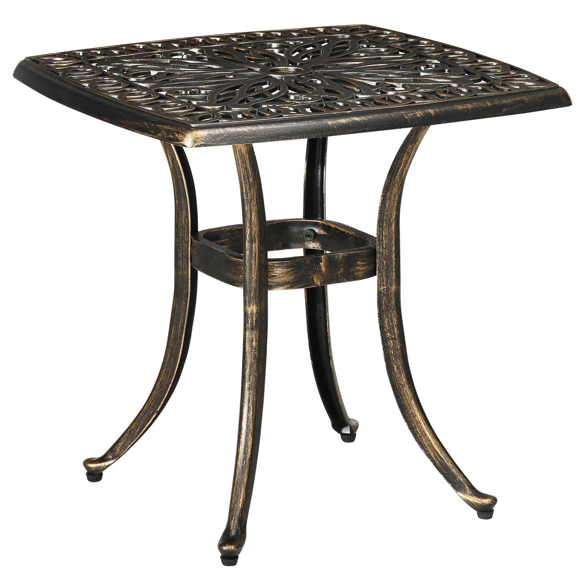 Outdoor Patio Side Table with 38mm Dia. Umbrella Hole, Cast Aluminium Patio coffee Table, 54 x 54cm, Bronze