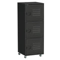 3-Tier Rolling Mobile File Cabinet with Metal Doors and Wheels for Home Office - Black