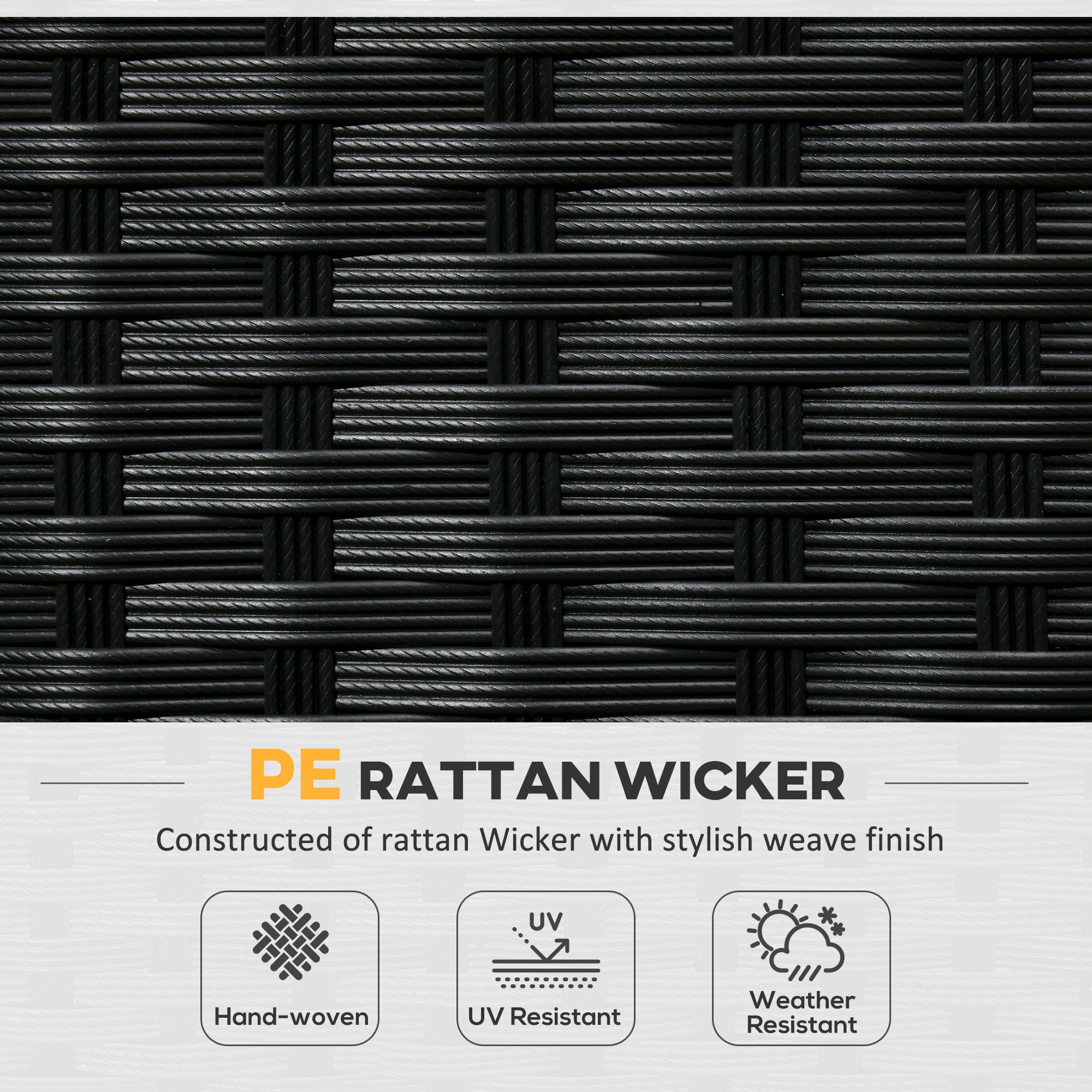 7 Seater Outdoor Rattan Garden Furniture Sets with Wicker Sofa, Reclining Armchair and Glass Table, 181x75x81cm, Black