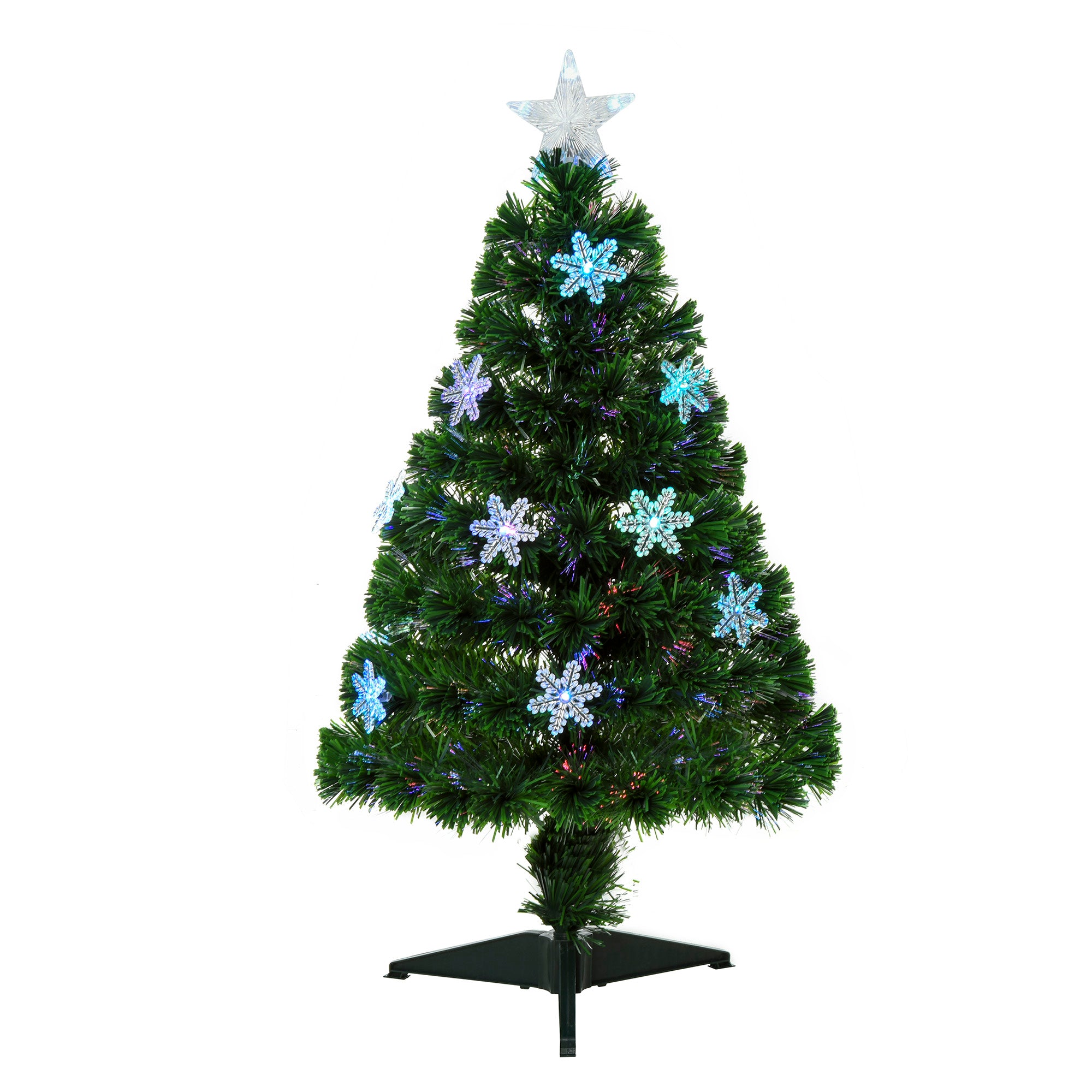 3ft Fibre Optic Christmas Tree 90cm W/ Showflakes, Green