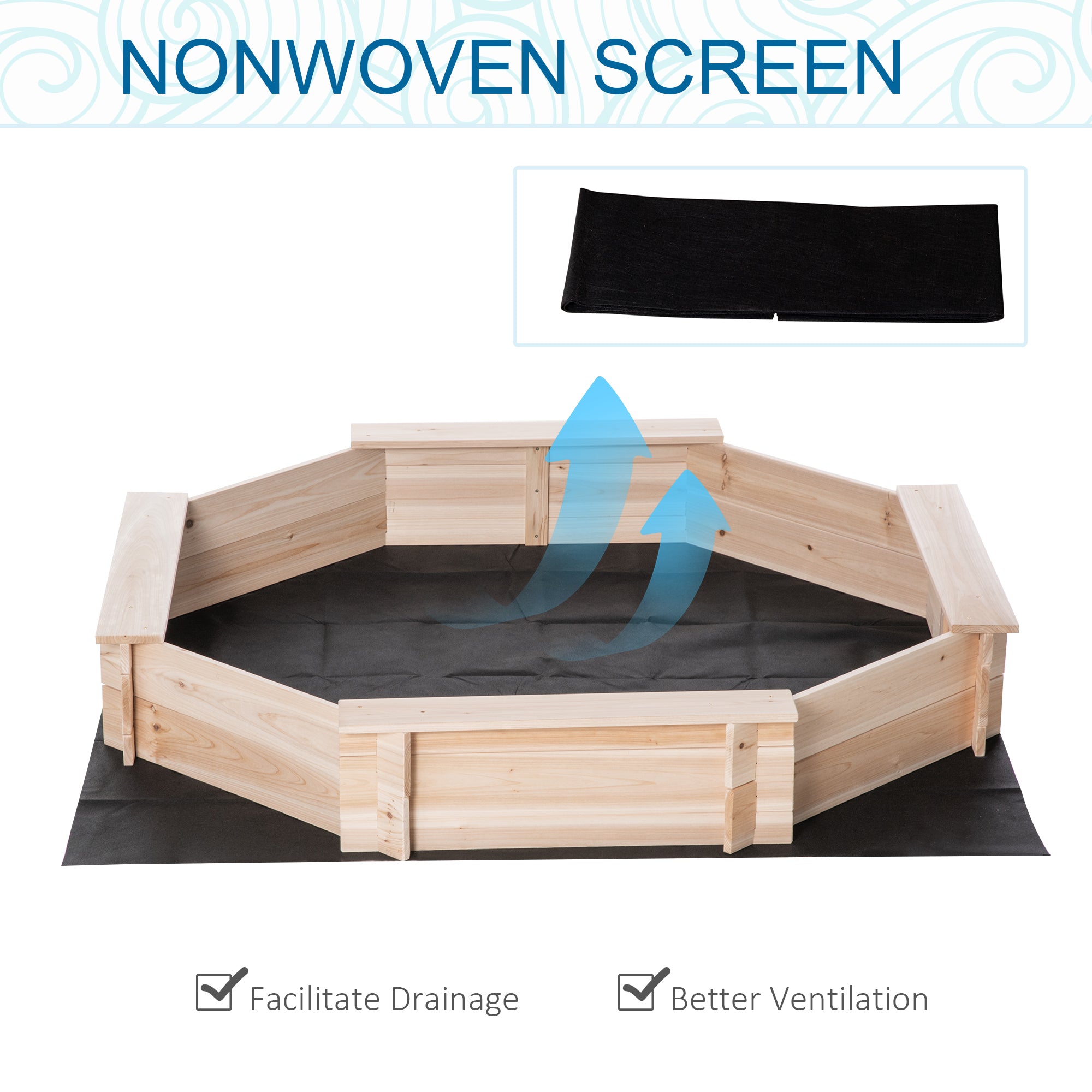 Kids Wooden Octagon Sandbox with Polyester Cover 139.5x139.5x21.5 cm - Natural
