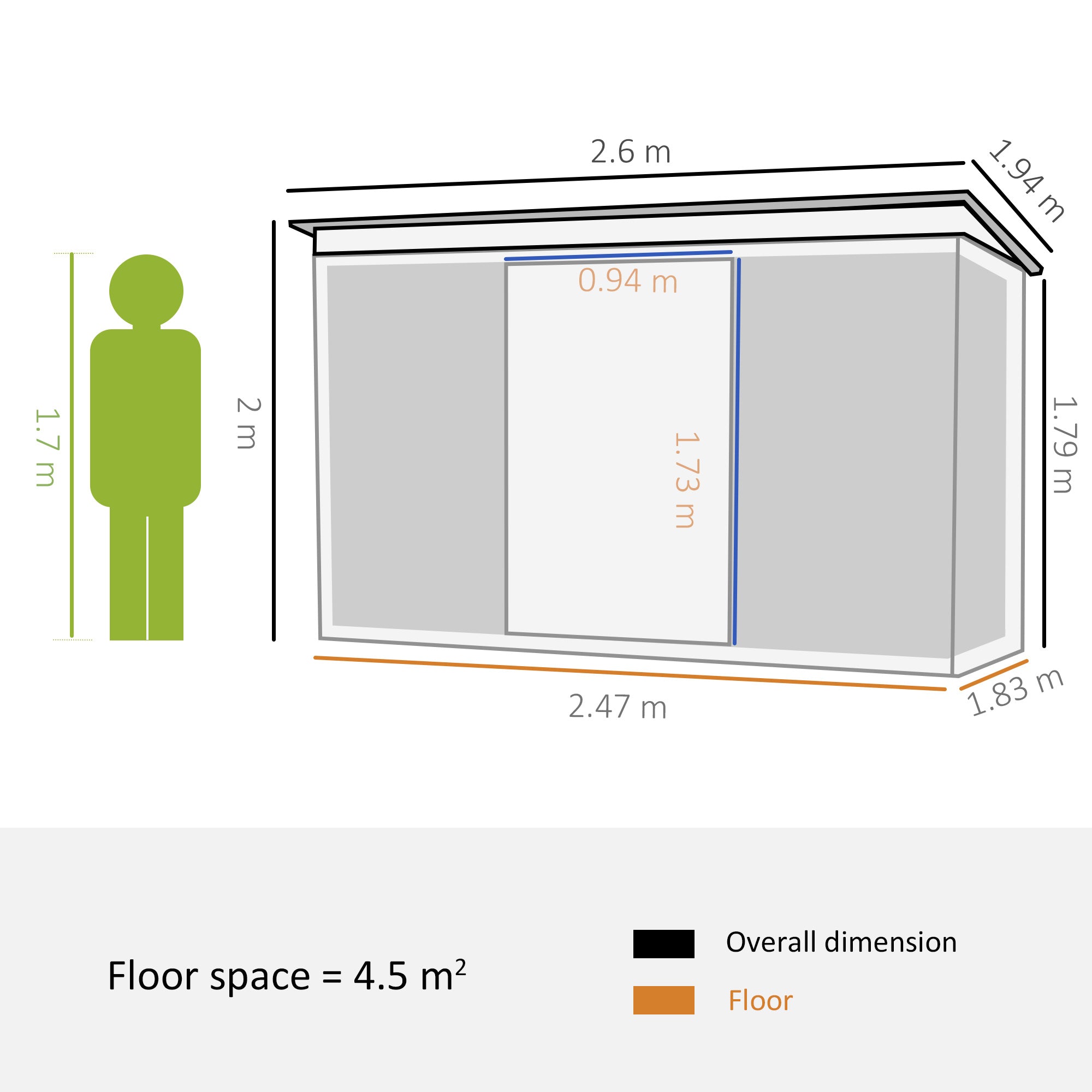 Pent Roofed Metal Garden Shed House Hut Gardening Tool Storage w/ Ventilation 260L x 194W x 200H cm