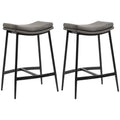 Set of 2 Microfibre Upholstered Kitchen Bar Stools with Steel Frame and Curved Seat - Grey Black