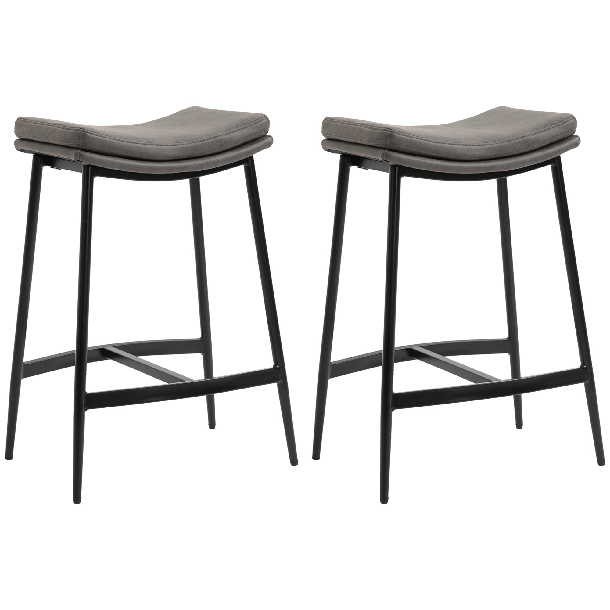 Kitchen Stools Set of 2, Microfibre Upholstered Barstools, Industrial Bar Chairs with Curved Seat and Steel Frame