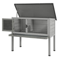 Wooden Rabbit Hutch with Built-in Tray and Openable Asphalt Roof 84x43x70 cm - Grey
