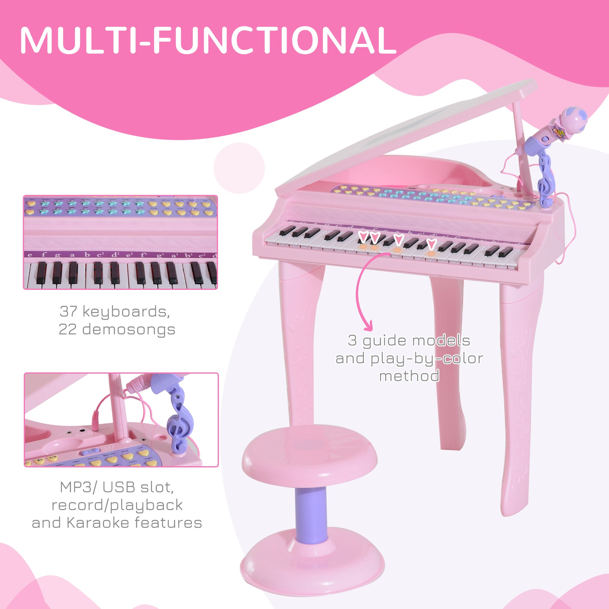 Mini Electronic Piano W/Stool-Pink