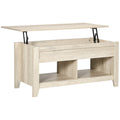 Lift Top Coffee Table with Hidden Storage and Open Shelves - Oak Effect
