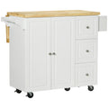 Drop-Leaf Kitchen Island Utility Cart with Drawers & Cabinet on Wheels - White