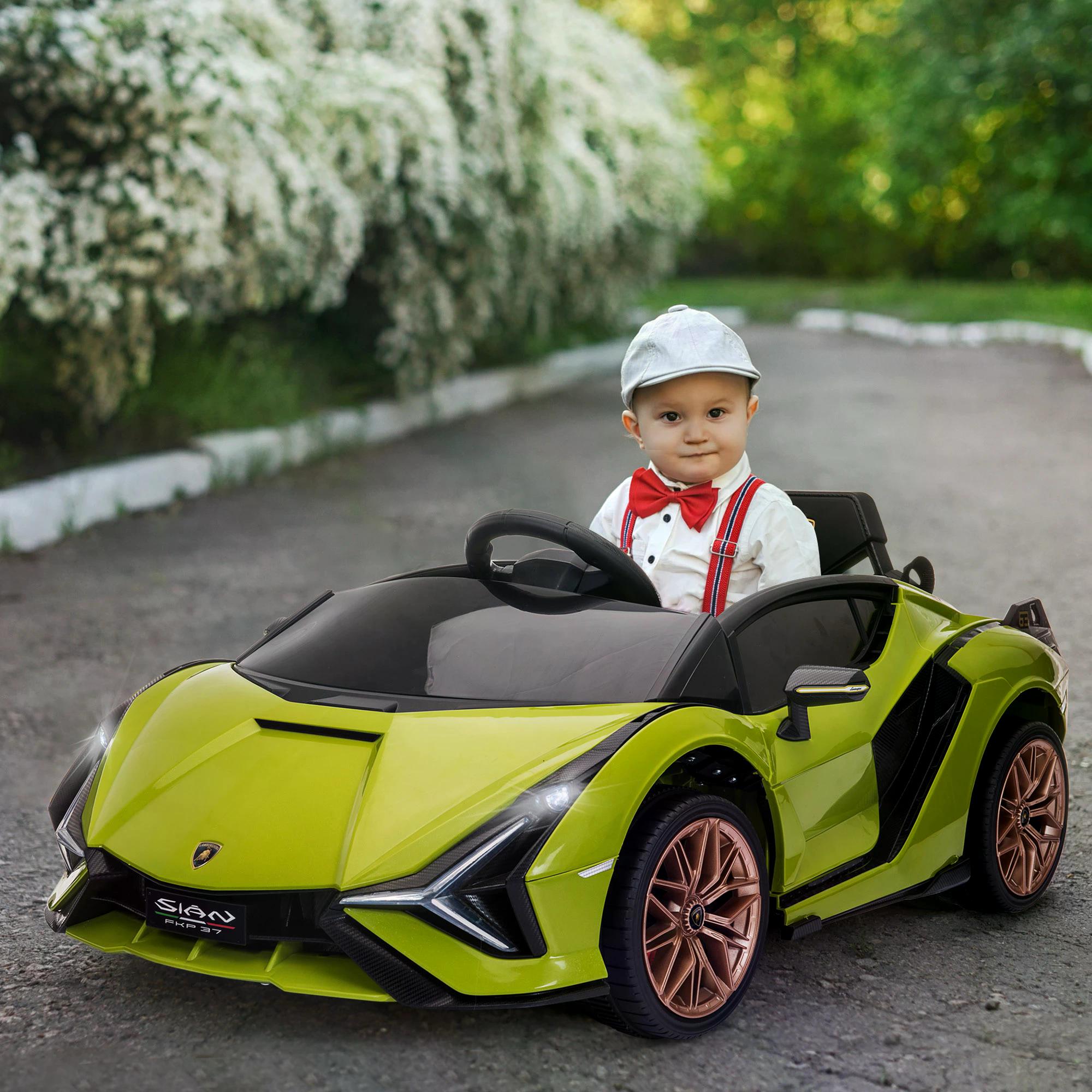 Compatible 12V Battery-powered Kids Electric Ride On Car Lamborghini SIAN Toy with Parental Remote Control Lights MP3 for 3-5 Years Old Green