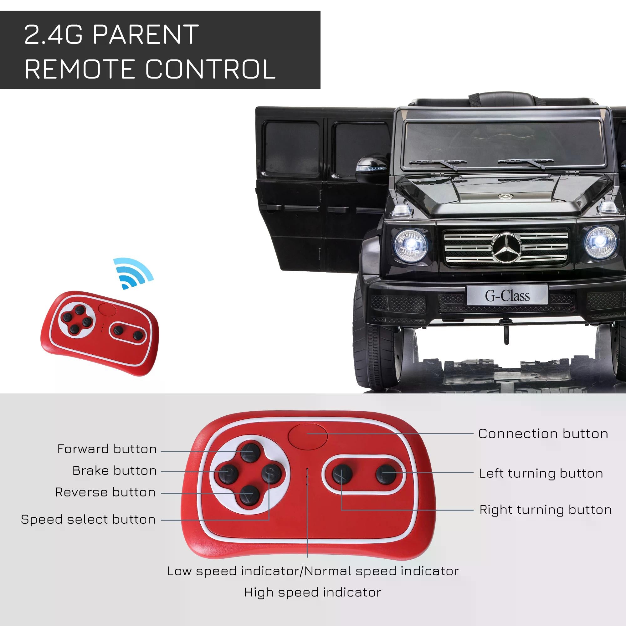 Compatible 12V Battery-powered Kids Electric Ride On Car Mercedes Benz G500 Toy with Parental Remote Control Music Lights MP3 Suspension Wheels