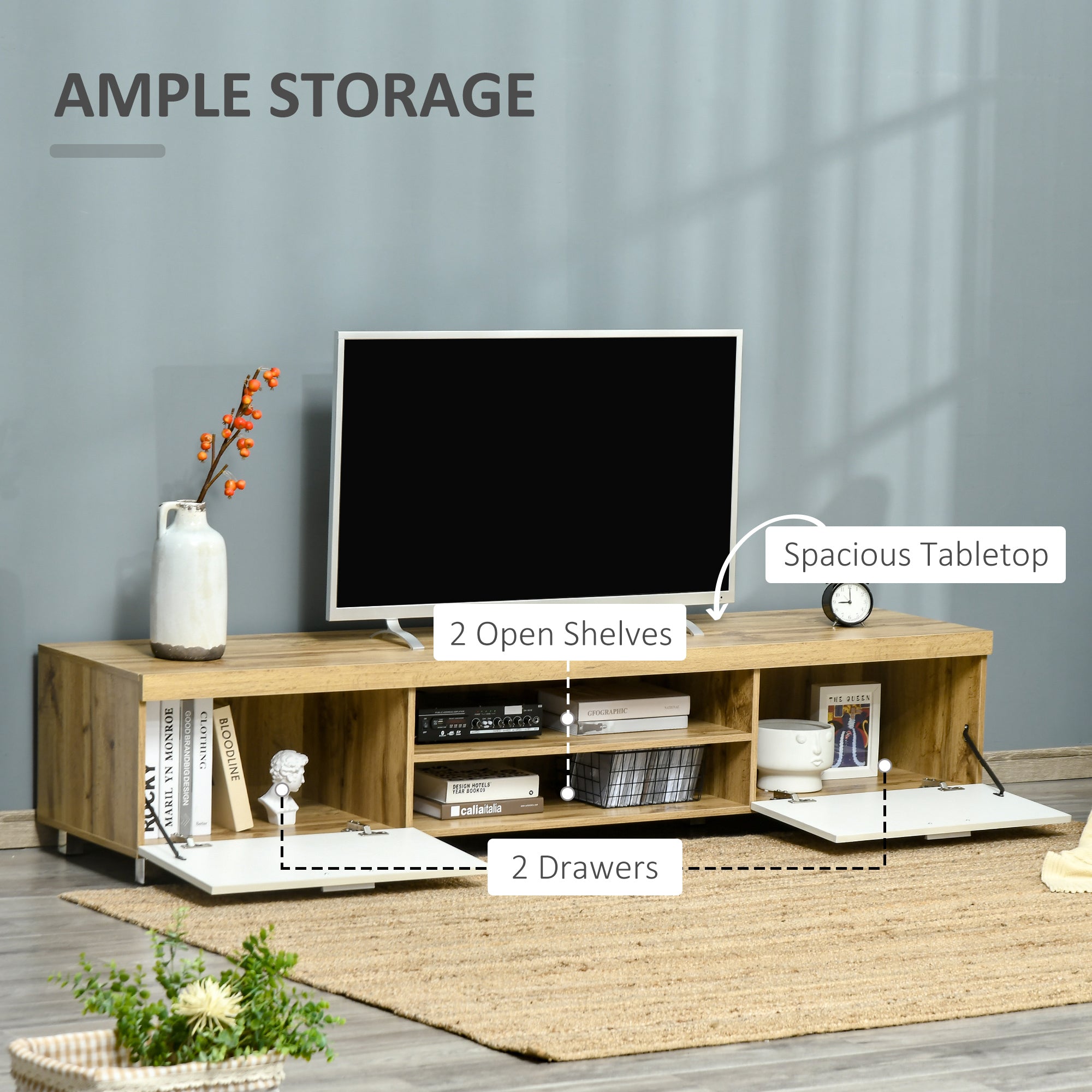 Modern TV Unit, TV Cabinet for TVs up to 90 Inches, Entertainment Center with Drawer Shelf for Living Room, Bedroom, Oak and White