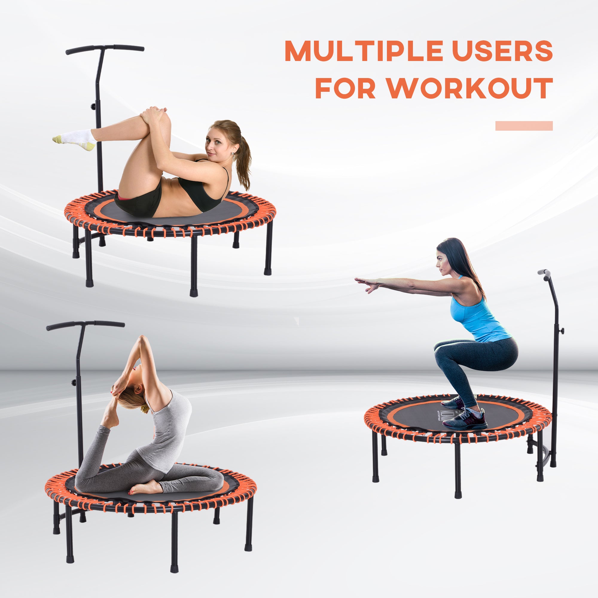 Round Mini Trampoline Exercise Bungee Rebounder Adjustable Handle Bar