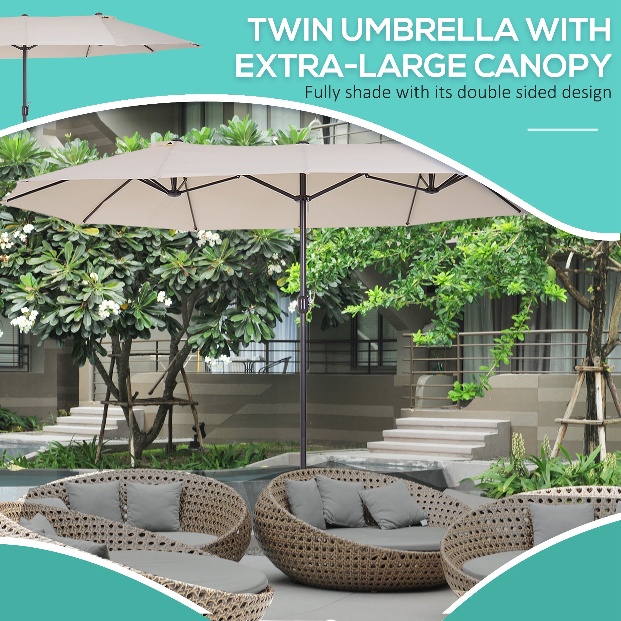 4.6m Garden Parasol Double-Sided Sun Umbrella Patio Market Shelter Canopy Shade Outdoor Beige - NO BASE