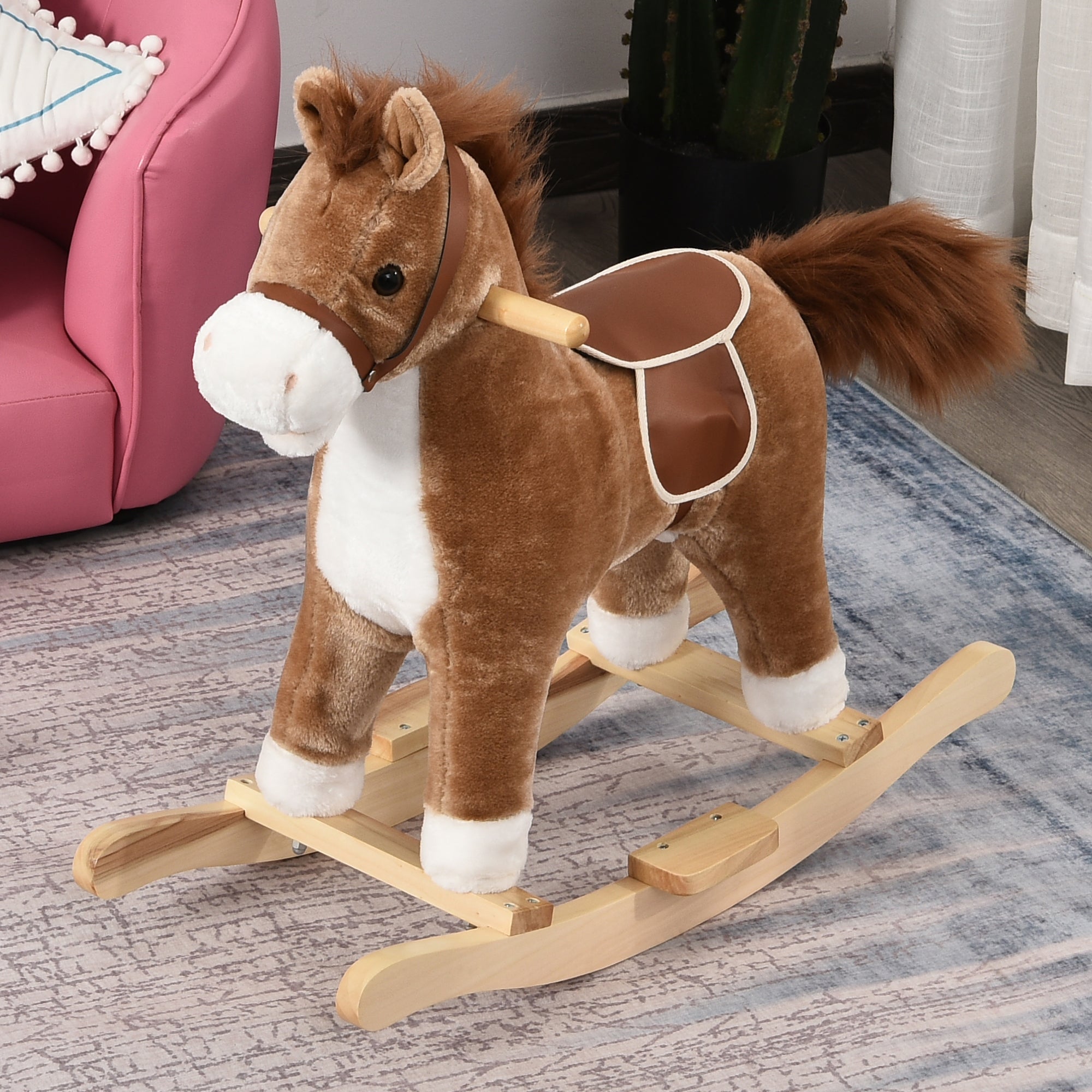 Kids Ride On Plush Rocking Horse w/ Sound Brown