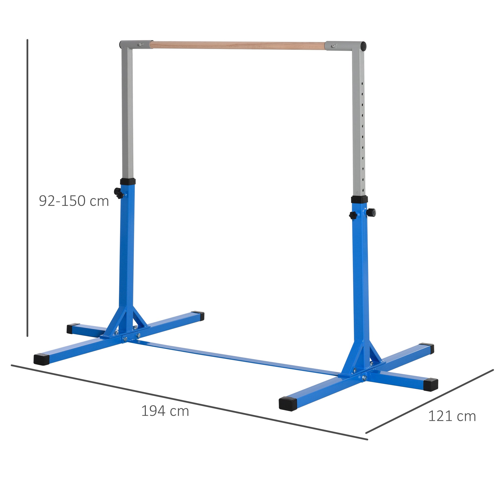 Height Adjustable Gymnastics Horizontal Bar For Kids Home Gym Training Children Junior Kip High Bar Fitness Blue w/ Steel Frame Wood