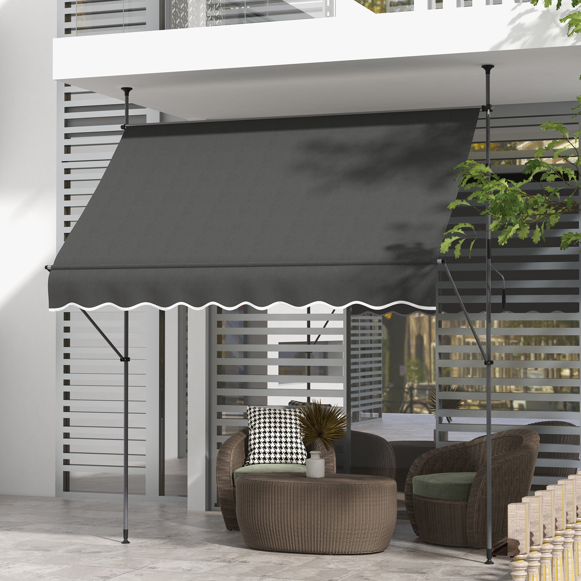 2.5 x 1.2m Retractable Awning, Free Standing Patio Sun Shade Shelter, UV Resistant, for Window and Door, Dark Grey