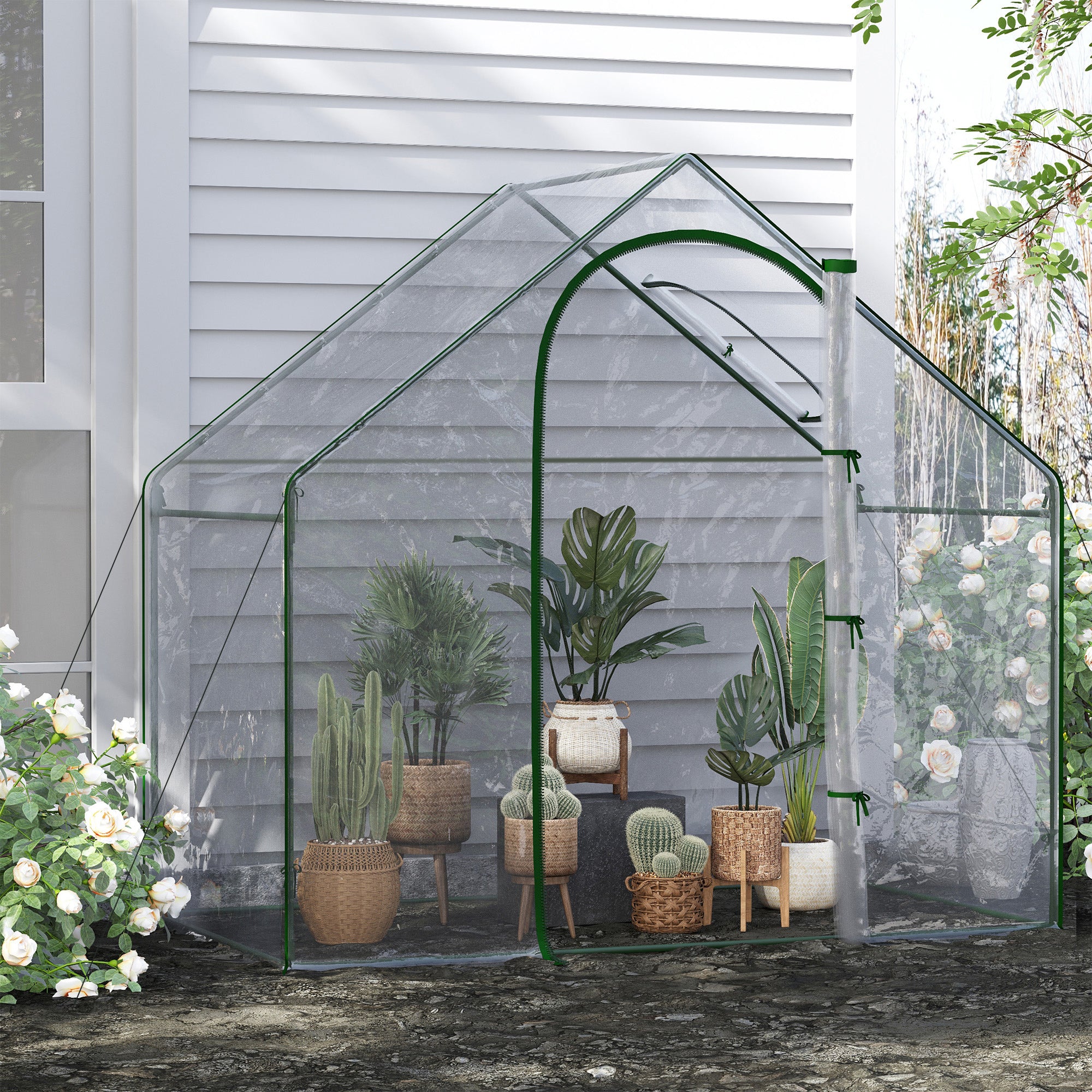 Walk In PVC Greenhouse Garden Outdoor Flower Planter Steel Frame w/ Zipped Door & Window 180 x 100 x 168CM White