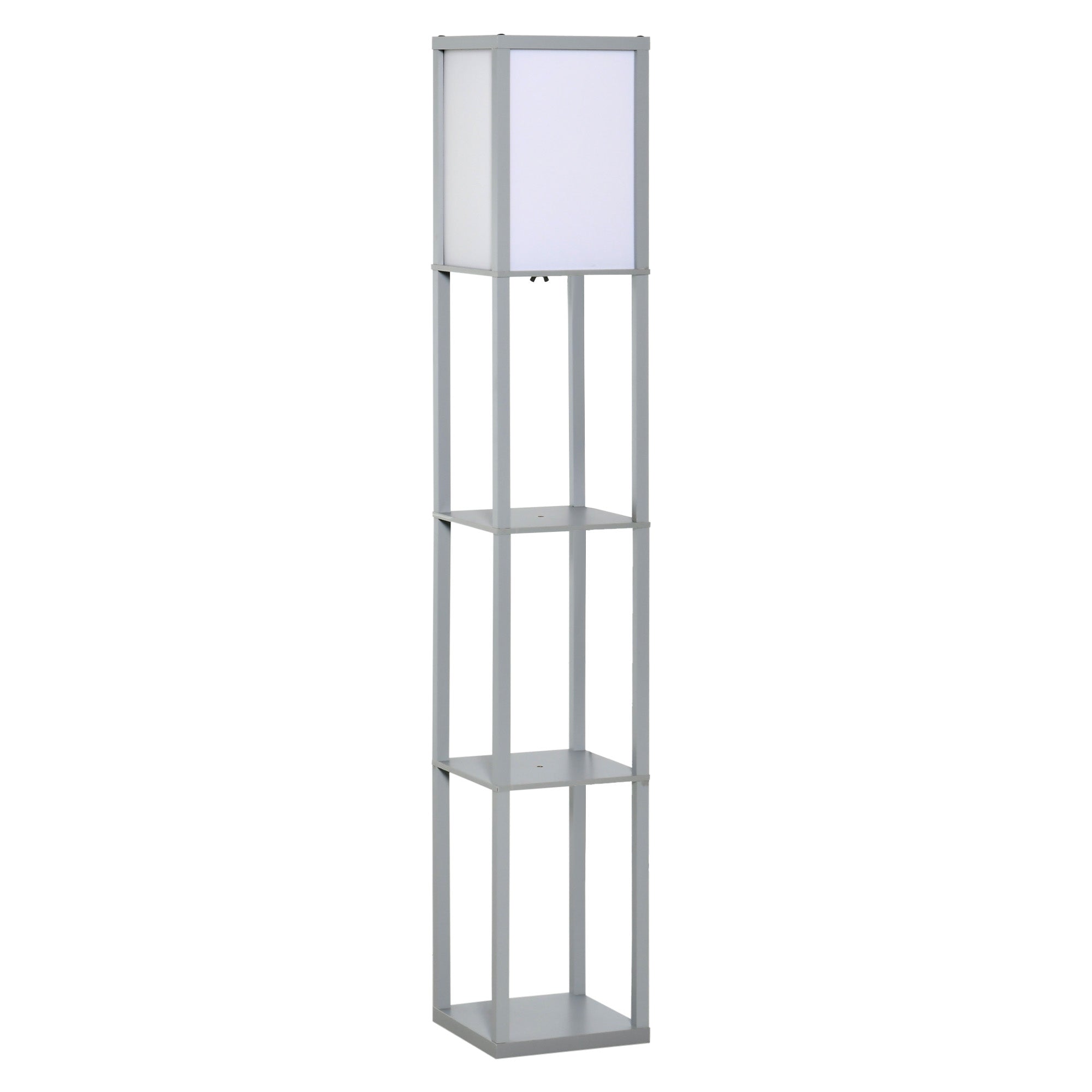 4-Tier Grey Floor Lamp with Shelf, Floor Light with Storage Shelf, Reading Standing Lamp