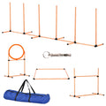 Pet Dog Agility Training Set with Adjustable Jump, Hurdle Bar, Pause Box & Carry Bag - Orange White