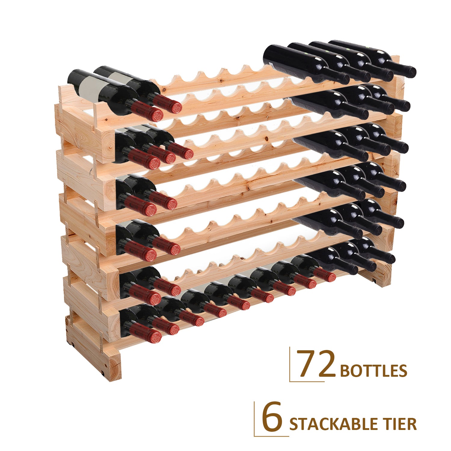 Wooden Wine Rack 6 Tier Shelf for 72 Bottles Shelving Storage Holder