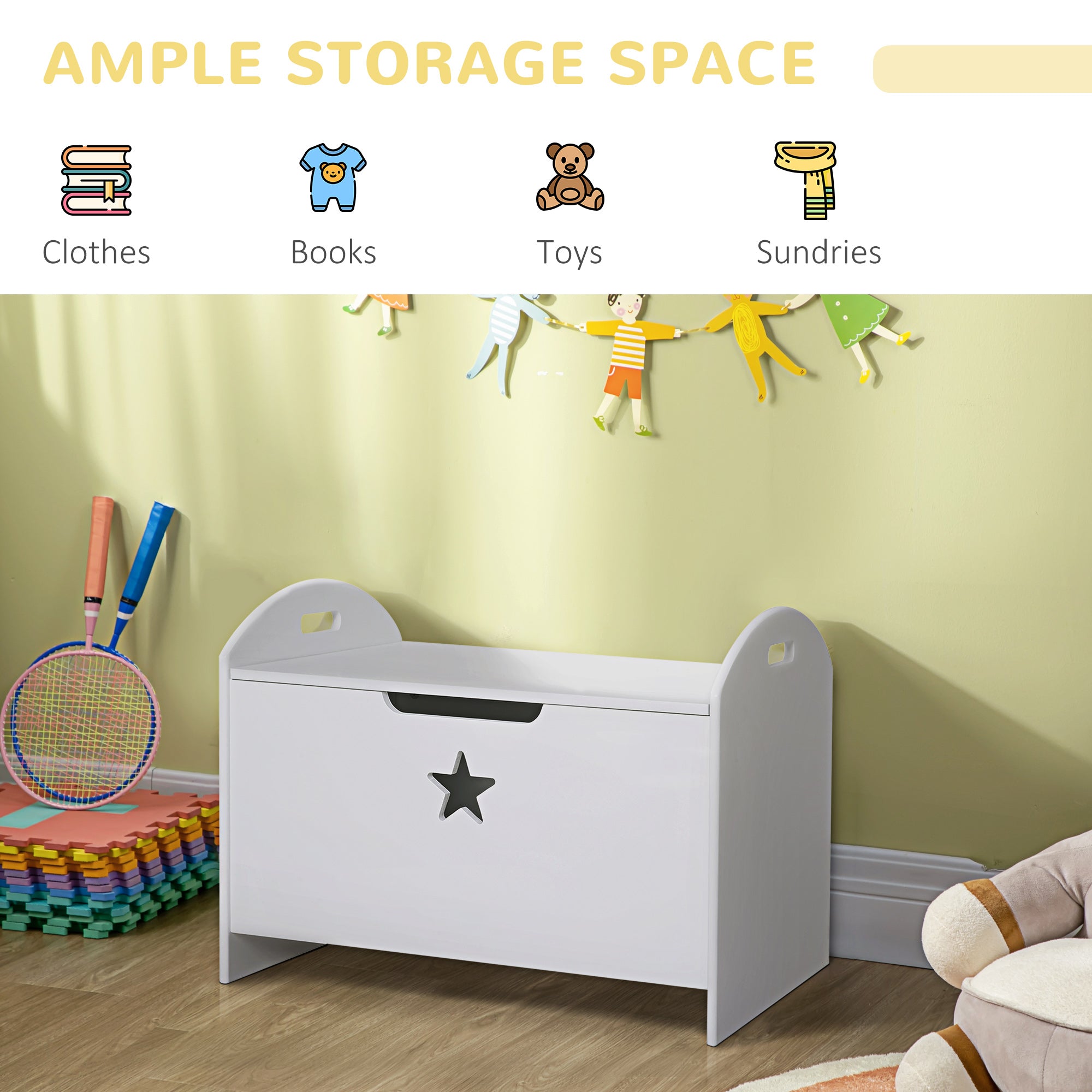 MDF Children's Toy Storage Chest w/ Safety Hinge White