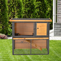 Wood-Metal Elevated Guinea Pig Hutch with Slide-Out Tray and Lockable Door Outdoor - Light Yellow Black