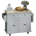 Rolling Kitchen Island Storage Trolley with Rubberwood Top & Drawers - Grey