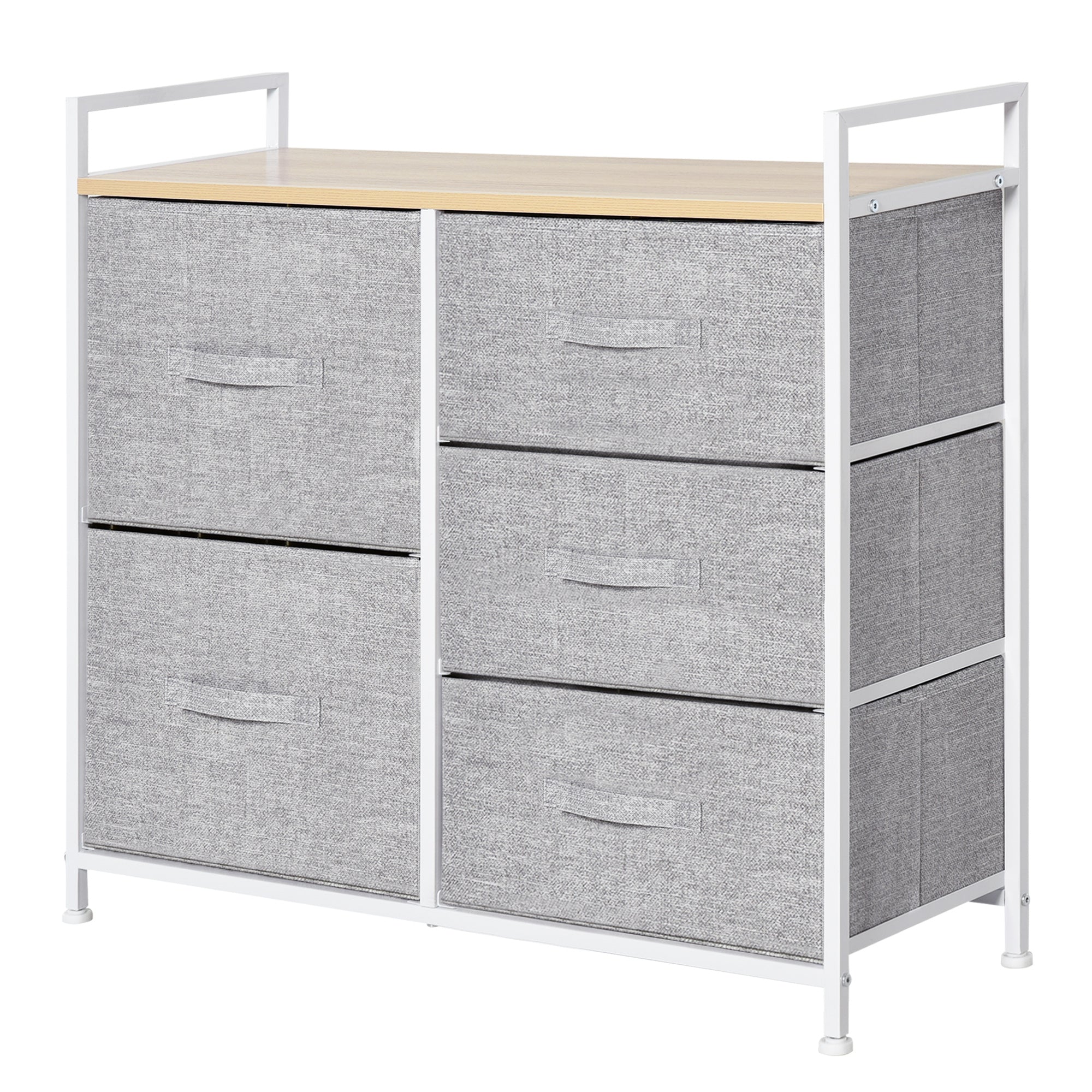 5 Drawer Linen Storage Chest Home Organisation w/ Shelf Handles Metal Frame Adjustable Feet Hallway Home Dresser Grey