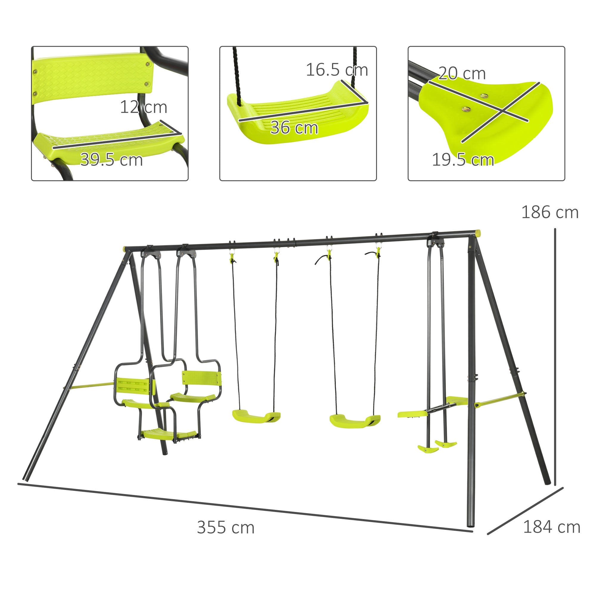 Metal Garden Swing Set with Double Swings Glider Swing Seats Green