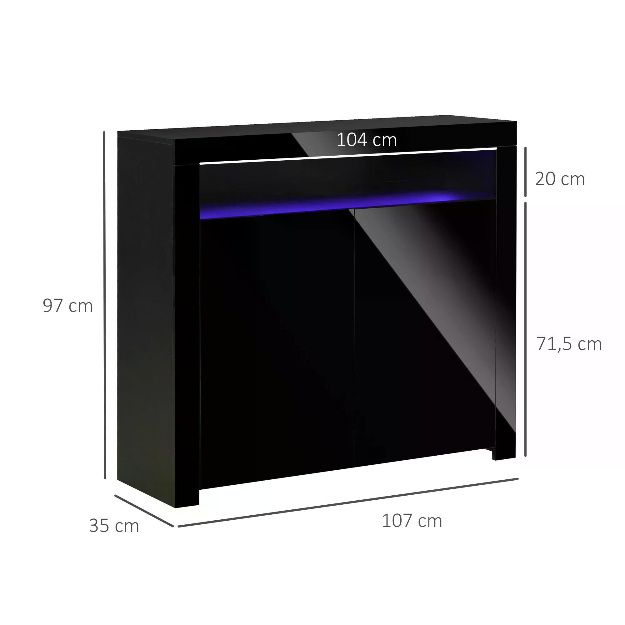 High Gloss LED Cabinet Cupboard Sideboard Buffet Console with RGB Lighting for Entryway, Dining Area, Living Room, Black