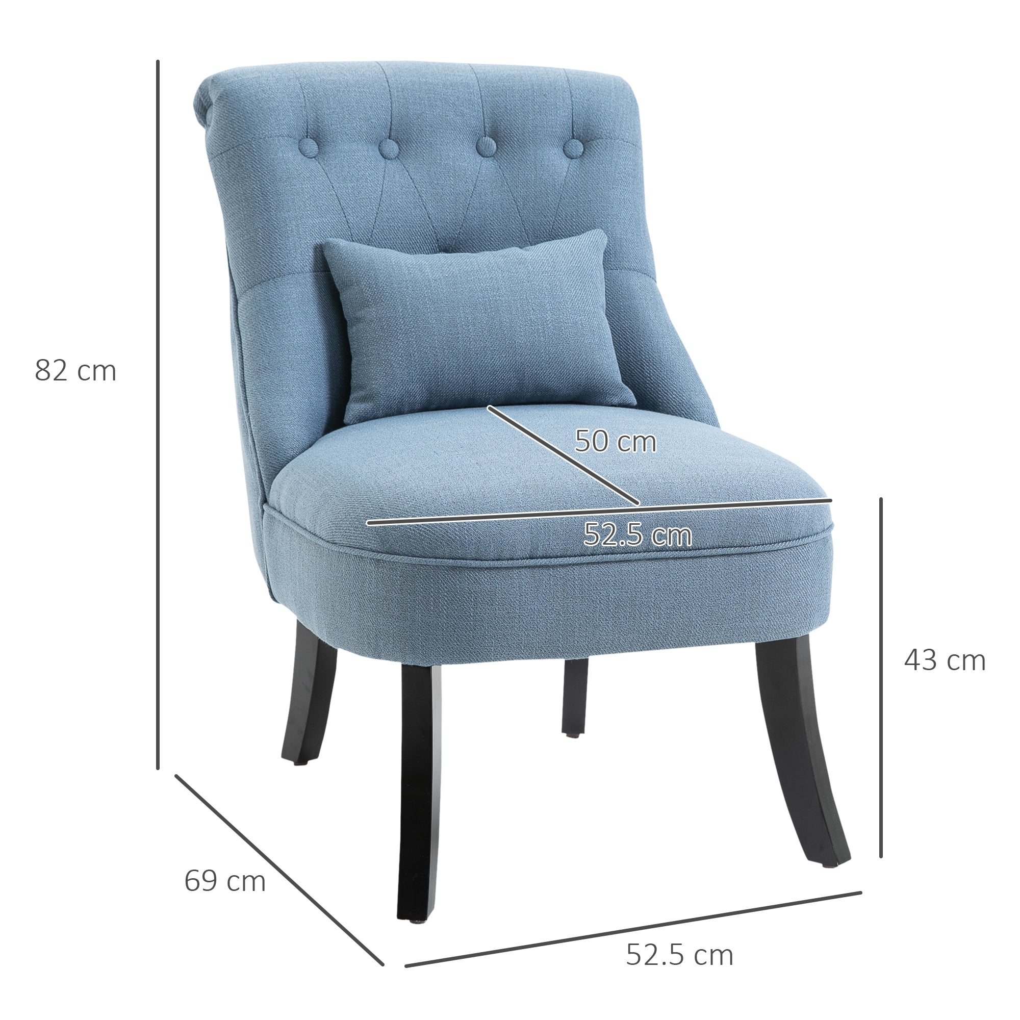 Fabric Single Sofa Dining Chair Tub Chair Upholstered W/ Pillow Solid Wood Leg Home Living Room Furniture Blue