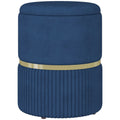 Round Ottoman Stool with Storage and Velvet-feel Upholstery - Dark Blue
