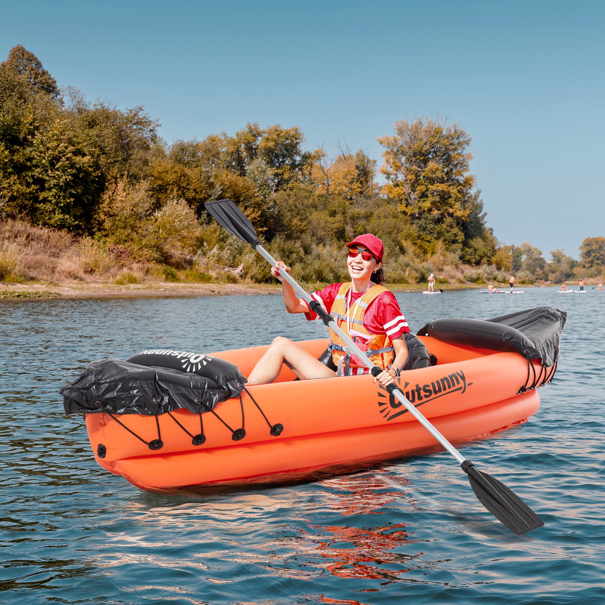 Inflatable Kayak, 1-Person Inflatable Boat, Inflatable Canoe Set With Air Pump, Aluminum Oar, Orange, 270x93x50cm