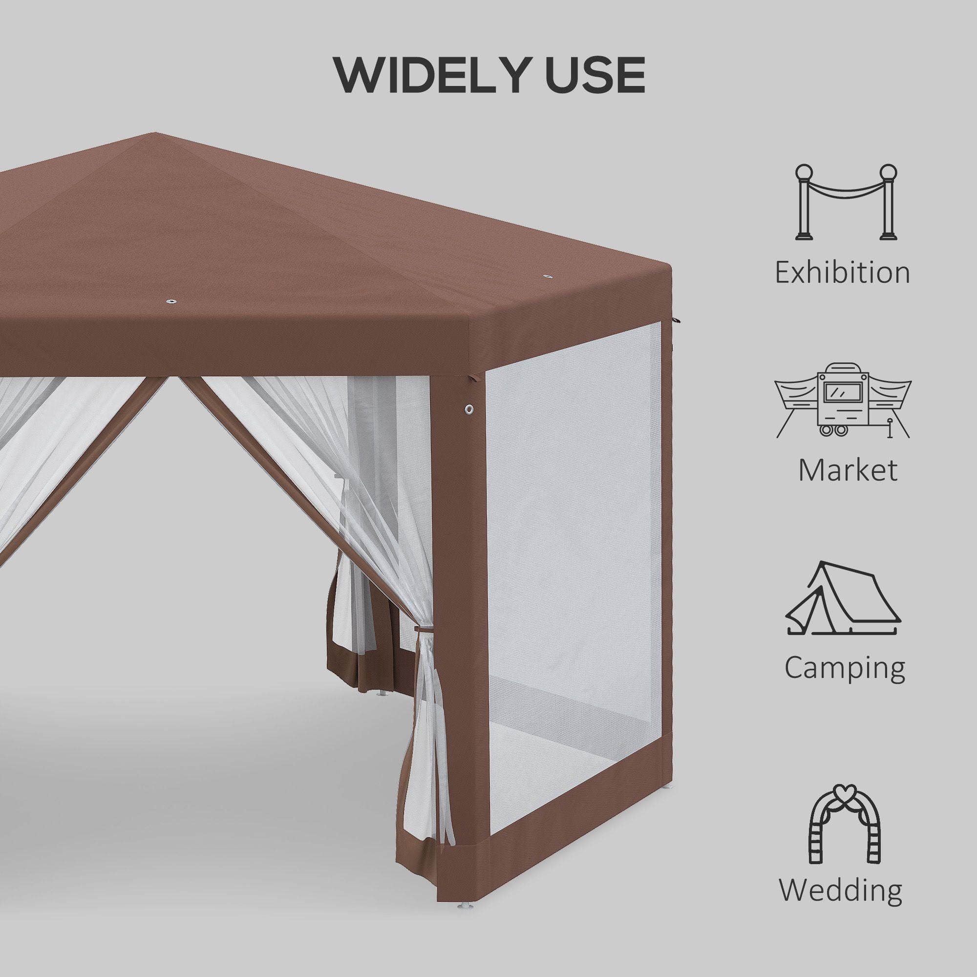 Hexagonal Garden Gazebo with Mosquito Netting and Zipped Doors - Brown