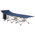 Portable Folding Camping Cot with Steel Frame and Side Pocket for Travel - Blue