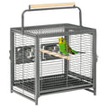 Metal Parrot Travel and Breeding Cage for Small Birds with Wooden Perch and Bowls - Black