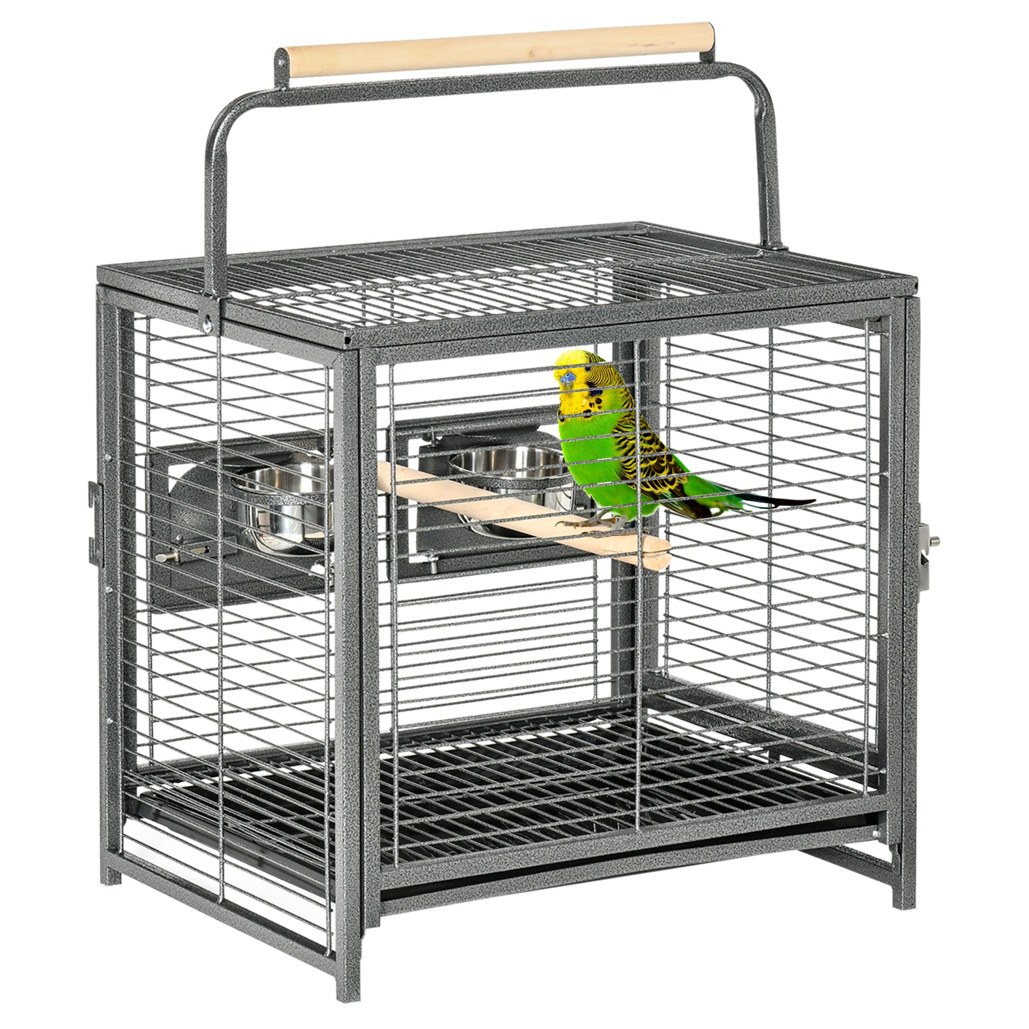 Metal Parrot Cage Bird Carrier Green Cheek Canary Parakeet Cockatiel Small Parrot Travel Breeding Cage Wooden Perch Black