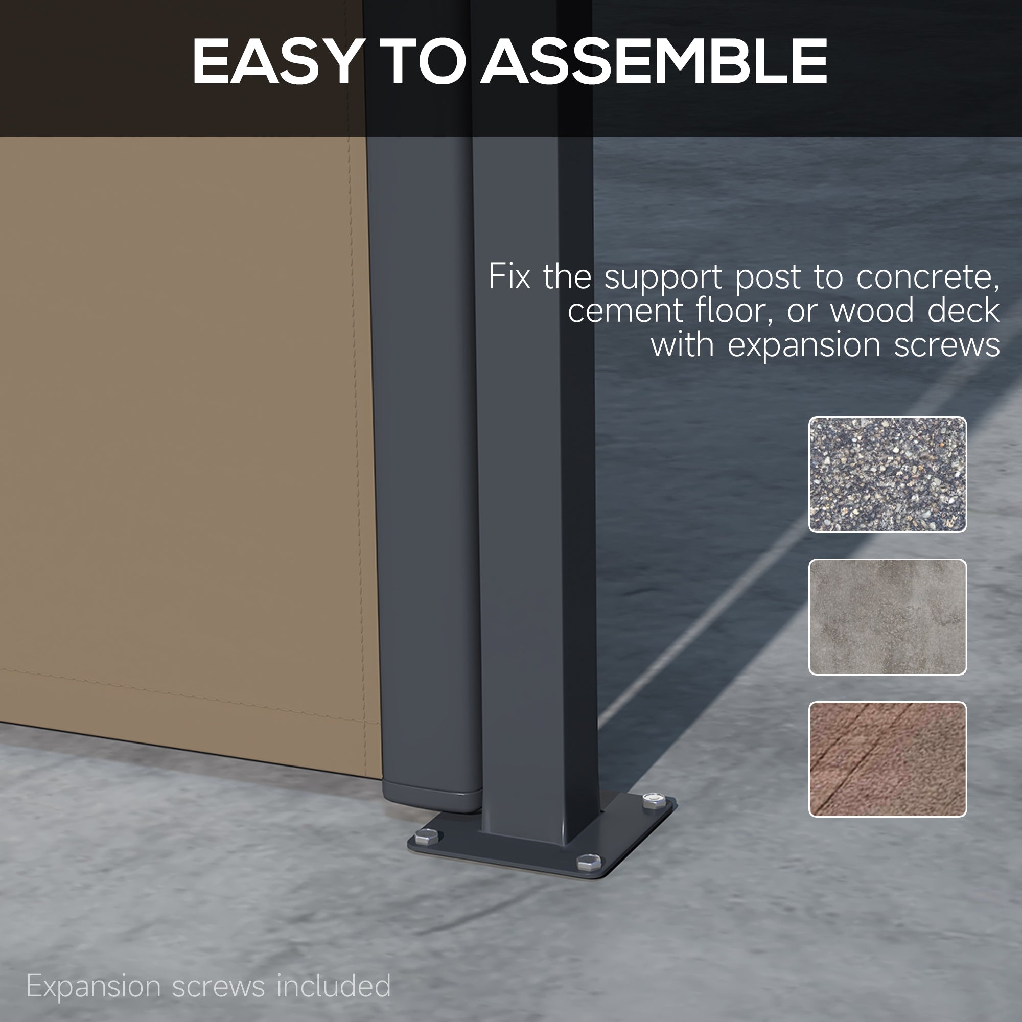 Retractable Outdoor Privacy Screen Awning with UV Protection - Khaki