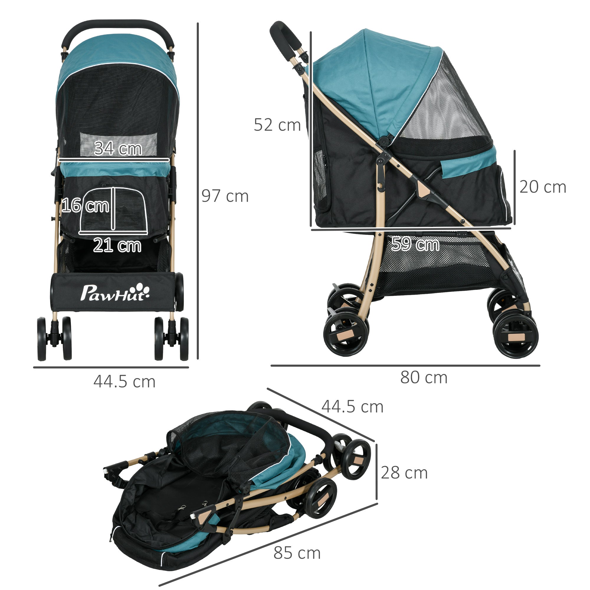 Oxfoad Pet Stroller for Small Minature Dogs with Rain Cover Dark Green