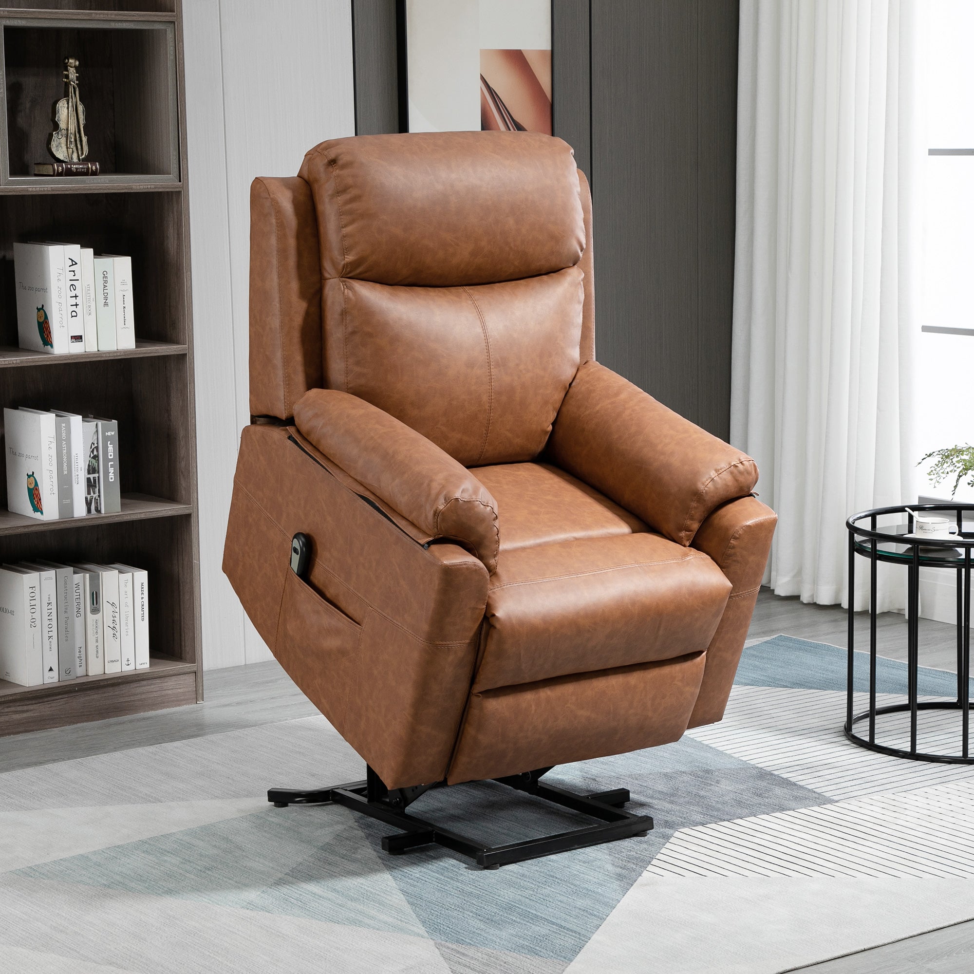 Power Lift Chair Electric Riser Recliner for Elderly, Faux Leather Sofa Lounge Armchair with Remote Control and Side Pocket, Brown