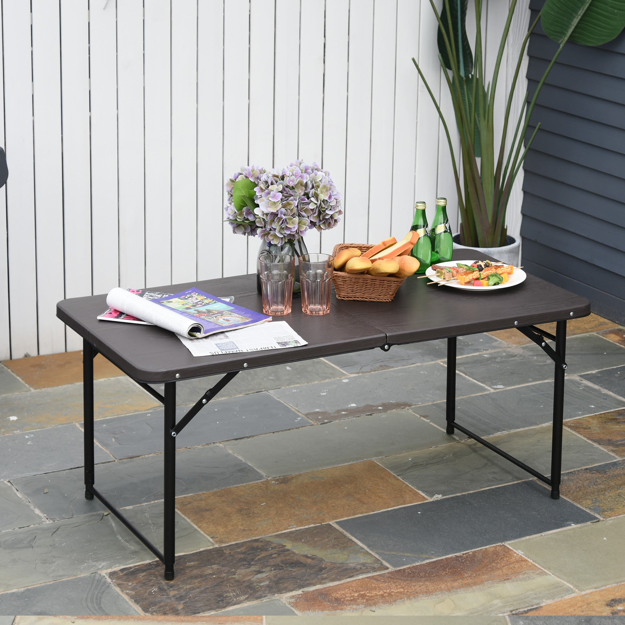 4FT Portable Metal Picnic Table-Black/Brown