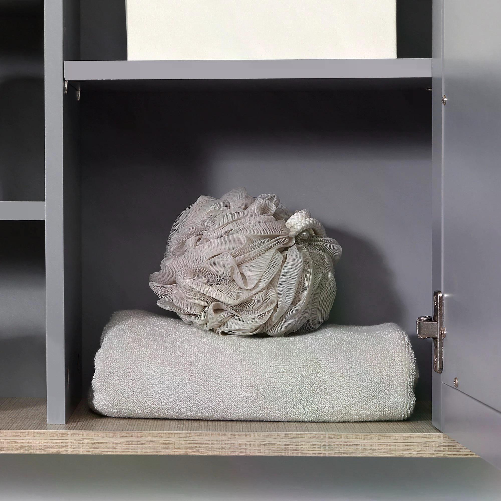 Bathroom Wall Mirror Storage Cabinet with Adjustable Shelves - Grey