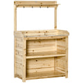 Garden Potting Bench Table with Galvanized Metal Top, Storage Shelves & Hooks - Natural